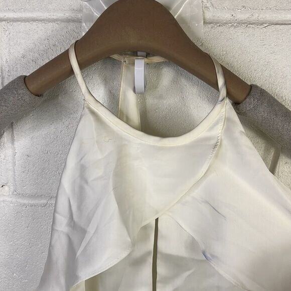 New Jill Stuart Ruffle Halter Gown, ivory, 6 Satin bridesmaid long high slit - Picture 4 of 6